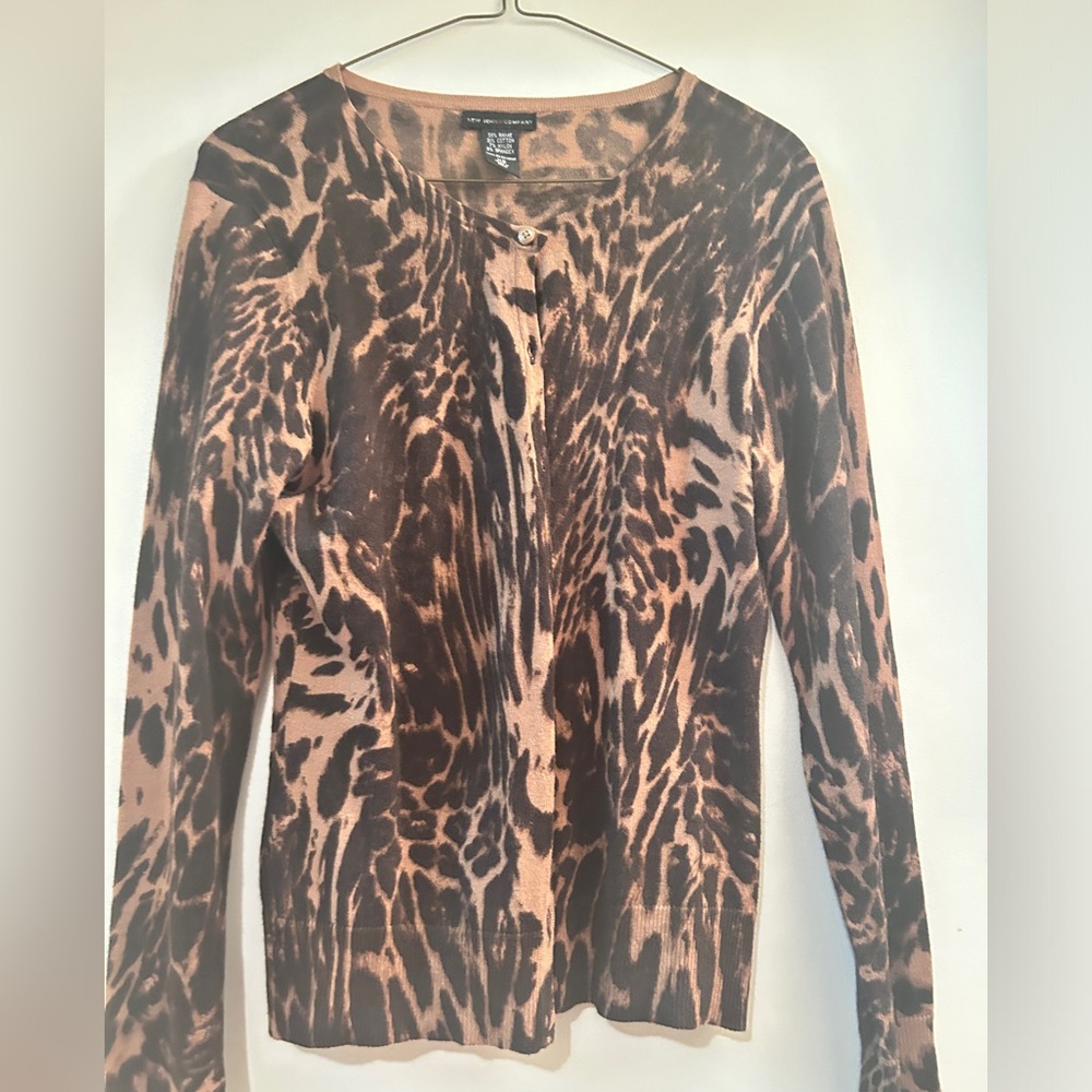 New York & Company Animal print button cardigan x small